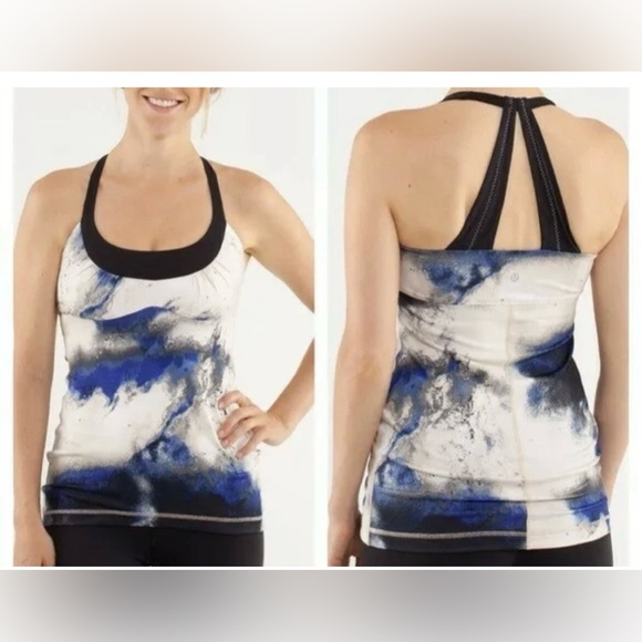 Lululemon Scoop Me Up Tank Women's 4 Milky‎ Way Multi Print/Black Shelf Bra Yoga - Picture 1 of 7